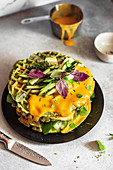 Waffle cake with cheese and veggies