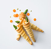Asparagus cream in pastry cones
