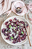 Beetroot salad with feta cheese and fresh mint