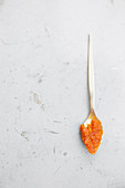 Carrot habanero sauce on a spoon