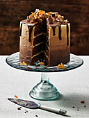A chocolate layer cake, sliced