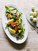 Colourful summer salad with avocado, tomatoes and egg