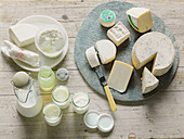Various types of goat's cheese and goat's milk products