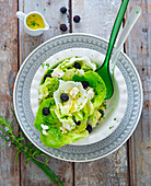 Greek-style lettuce with blackberries and feta cheese