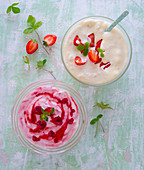 Raspberry cream and strawberry-mascarpone cream