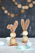 Bunnies handmade from wooden beads