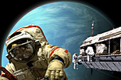 Astronauts Working on Space Station, Concept