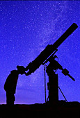 Teen Girl and Refracting Telescope