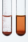 Iron (III) oxide in water and in hydrochloric acid