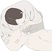 Clearing the airways and verifying breathing, illustration
