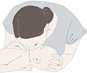 Rescue breathing of child under one year old, illustration