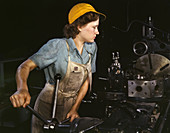 WWII, Woman Using Lathe Machine, 1942