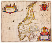 Joan Blaeu, Norway Map, 17th Century