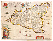 Joan Blaeu, Sicily Map, Italy, 17th Century