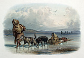 Native American Mandan Indian Dog Sled, 1830s