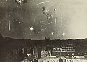 Bombs Exploding Over Low Buildings, World War 1