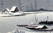 Moored Ferry Boats During Snowstorm, 20th Century