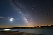 Moon, Mars, Milky Way, satellite flare and Jupiter