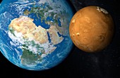 Size comparison of Earth and Mars