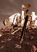 Viking lander digging on Mars, illustration