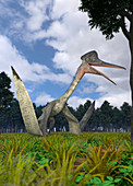 Quetzalcoatlus by trees, illustration