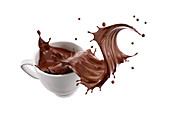 Mug with liquid chocolate wave, illustration