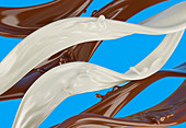 Liquid chocolate and milk waves, illustration