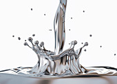 Liquid silver metal pouring with Crown splash, illustration