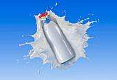 Bottle of milk and splash, illustration