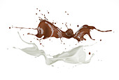 Milk and chocolate splashes in the air, illustration