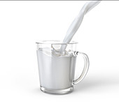 Pouring milk into a glass mug, illustration