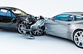 Two cars crashed in accident, illustration