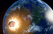 Huge asteroid impacting Earth, illustration