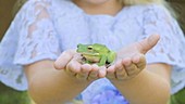 Girl holding frog