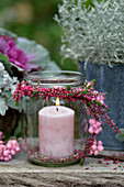 Candle lantern with heather wreath