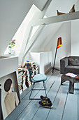 Wooden floor in attic room of renovated Dutch townhouse