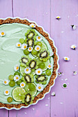 Green matcha torte with daisies (no bake cake)