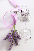 Homemade lavender sugar with fresh flowers