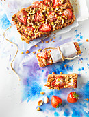 Oatmeal bars topview on watercolour background