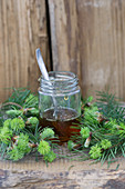 A jar of spruce honey