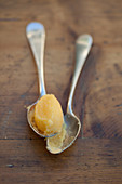 A polenta dumpling on a spoon