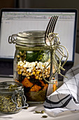 A layered salad in a jar