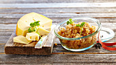 Yellow beet chutney with tangy cheese