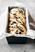 Chocolate Babka with honey, unbaked in a tin (Eastern Europe)