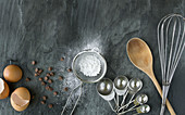 Ingredients and utensils on slate