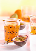 Orange passion fruit jelly in a mason jar
