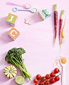 Gemüse und vollwertige Lebensmittel für Kindergerichte