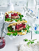 Lamb Burgers with Yoghurt Dressing and Beetroot Relish