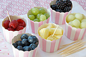 Fruit tapas (pineapple, raspberry, blackberry, honeydew melon, grapes, blueberry)