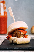 Lamb meatballs sliders with a tomato sauce